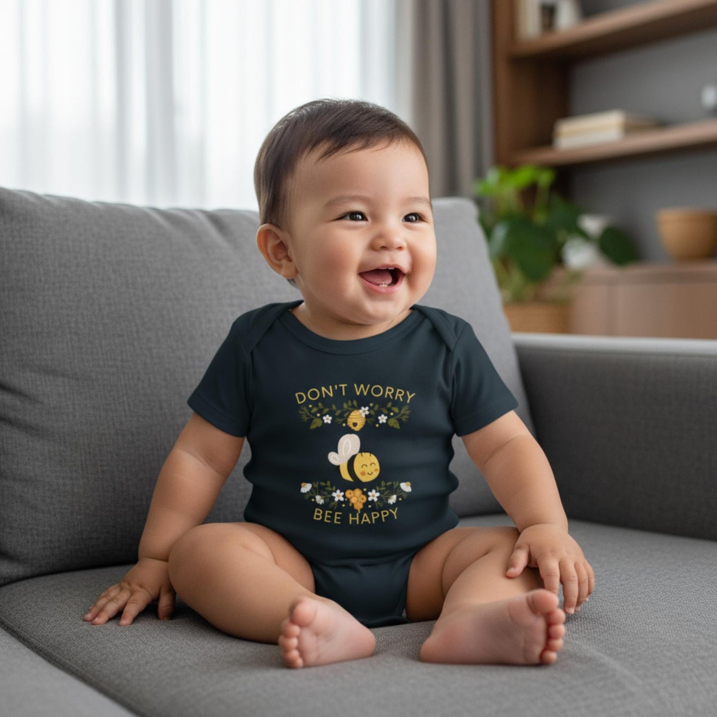Don't Worry Bee Happy Infant Baby Rib Bodysuit - ZumBuys
