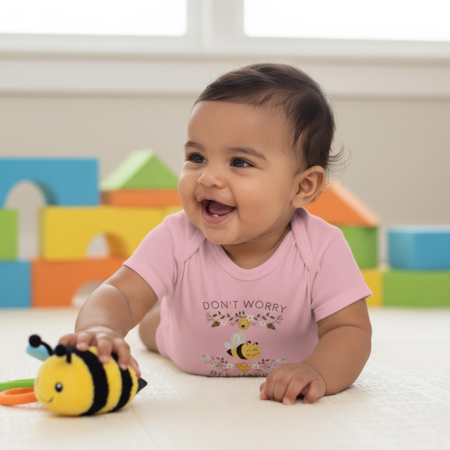 Don't Worry Bee Happy Infant Baby Rib Bodysuit - ZumBuys