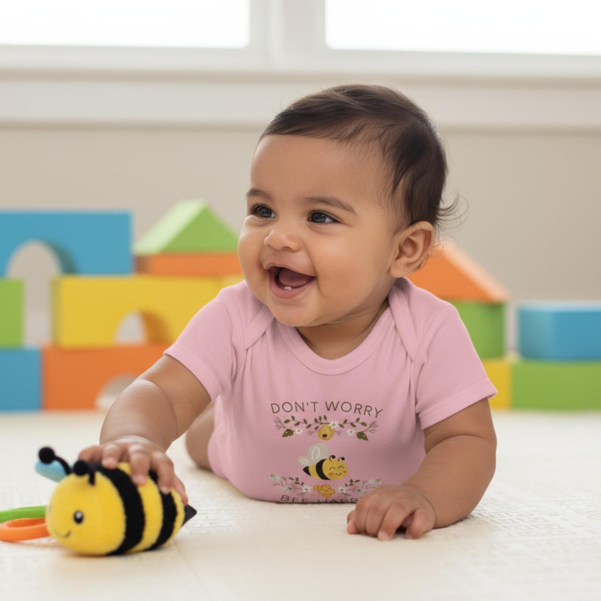 Don't Worry Bee Happy Infant Baby Rib Bodysuit - ZumBuys