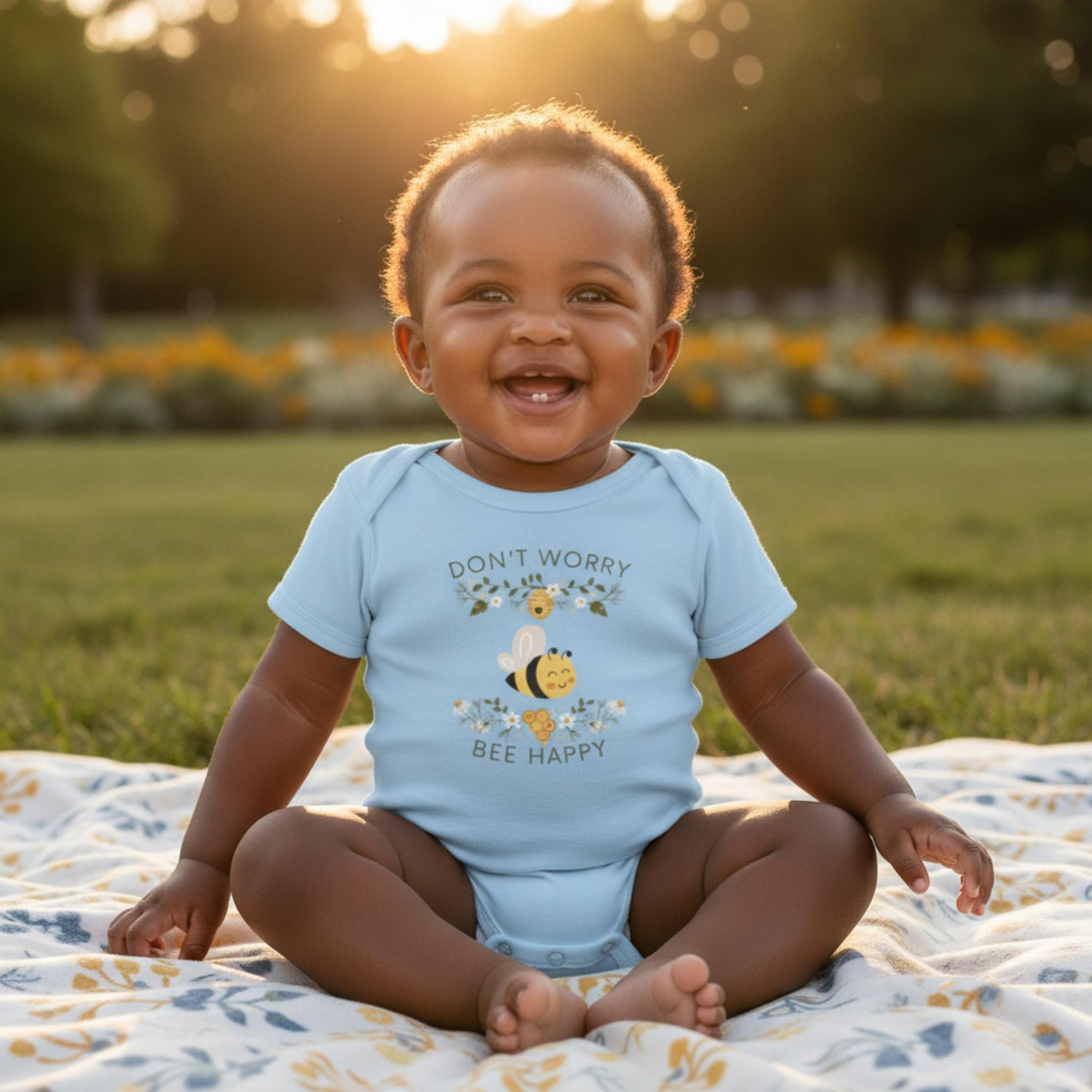 Don't Worry Bee Happy Infant Baby Rib Bodysuit - ZumBuys