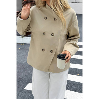 Double Breasted V Neck Trench Long Sleeve Coat - ZumBuys