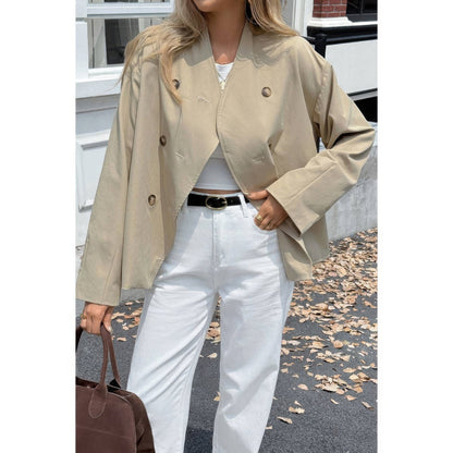 Double Breasted V Neck Trench Long Sleeve Coat - ZumBuys