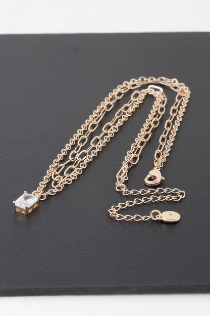 Double Cubic Crystal Chain Necklace - ZumBuys