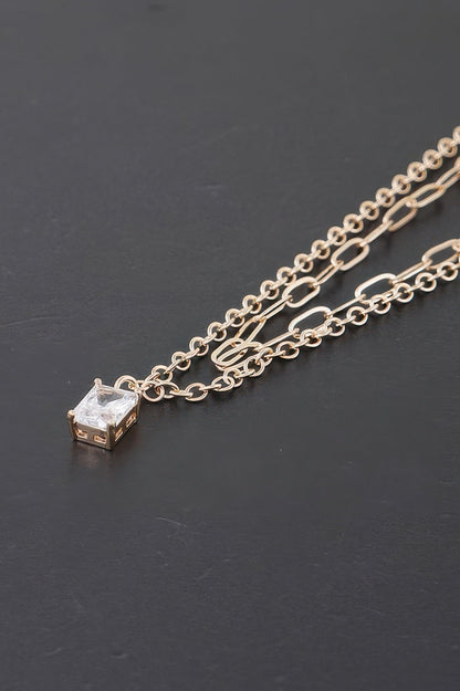 Double Cubic Crystal Chain Necklace - ZumBuys