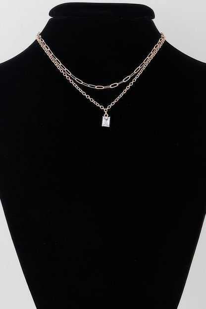 Double Cubic Crystal Chain Necklace - ZumBuys