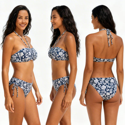 Elegant Floral Print Bandeau Bikini Set - ZumBuys