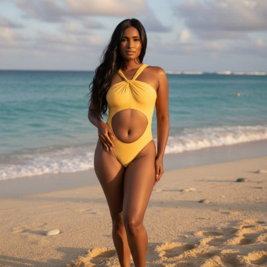 Emily Cut - Out One Piece Swimsuit – Yellow High Cut Modern Swimwear - ZumBuys