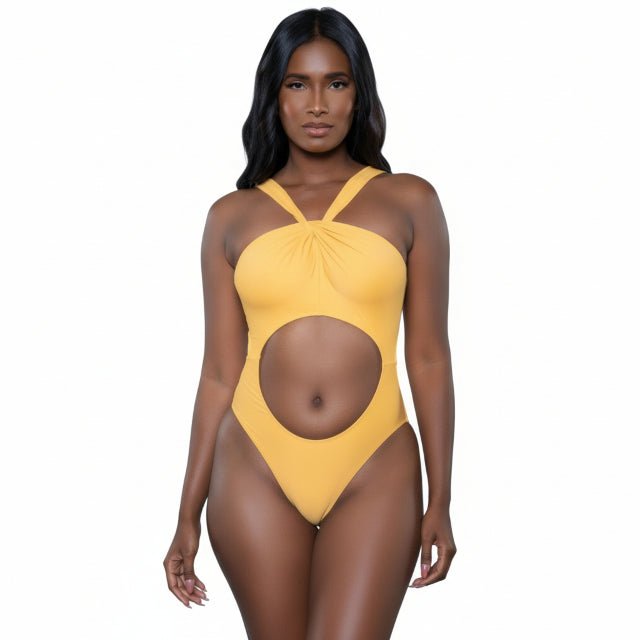 Emily Cut - Out One Piece Swimsuit – Yellow High Cut Modern Swimwear - ZumBuys