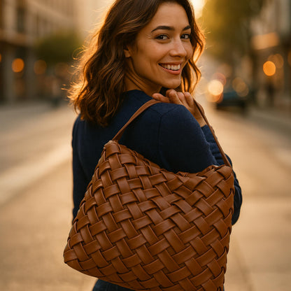 Faux Leather Braided Embossed Hobo Bag - ZumBuys