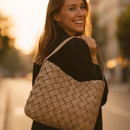 Faux Leather Braided Embossed Hobo Bag - ZumBuys