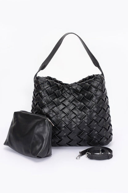 Faux Leather Braided Embossed Hobo Bag - ZumBuys