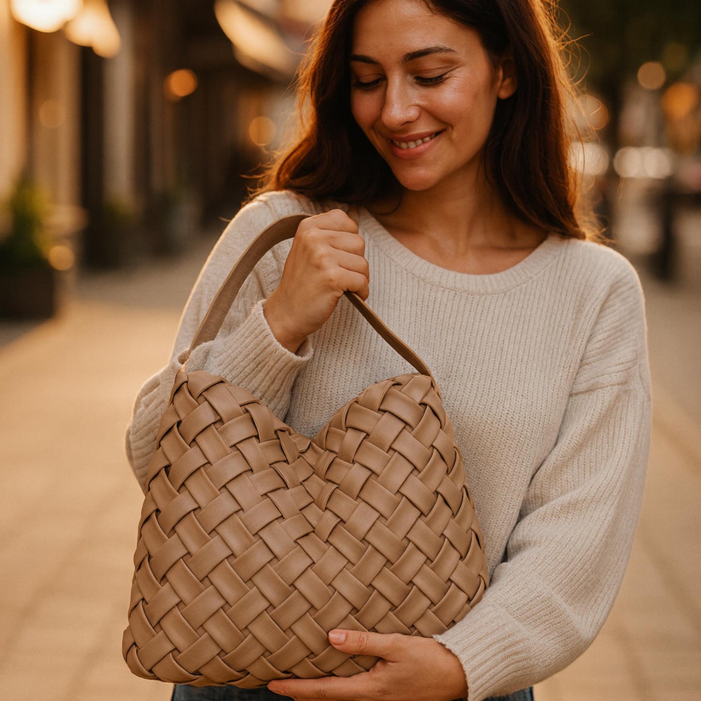 Faux Leather Braided Embossed Hobo Bag - ZumBuys
