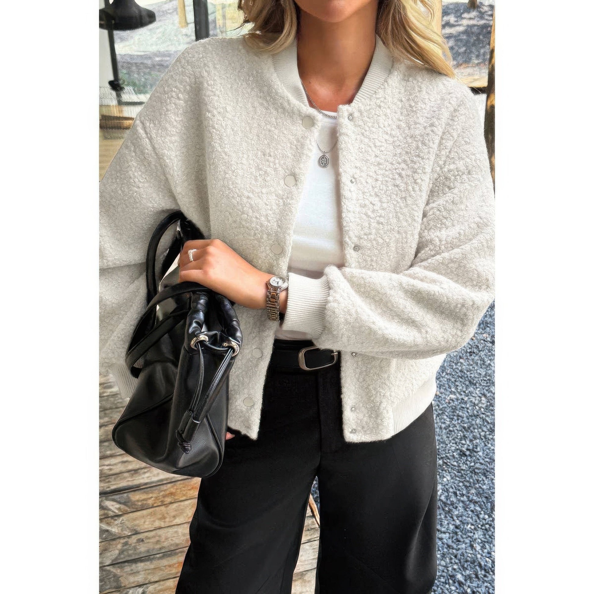 Faux Sherpa Fuzzy Teddy Bomber Jacket - ZumBuys