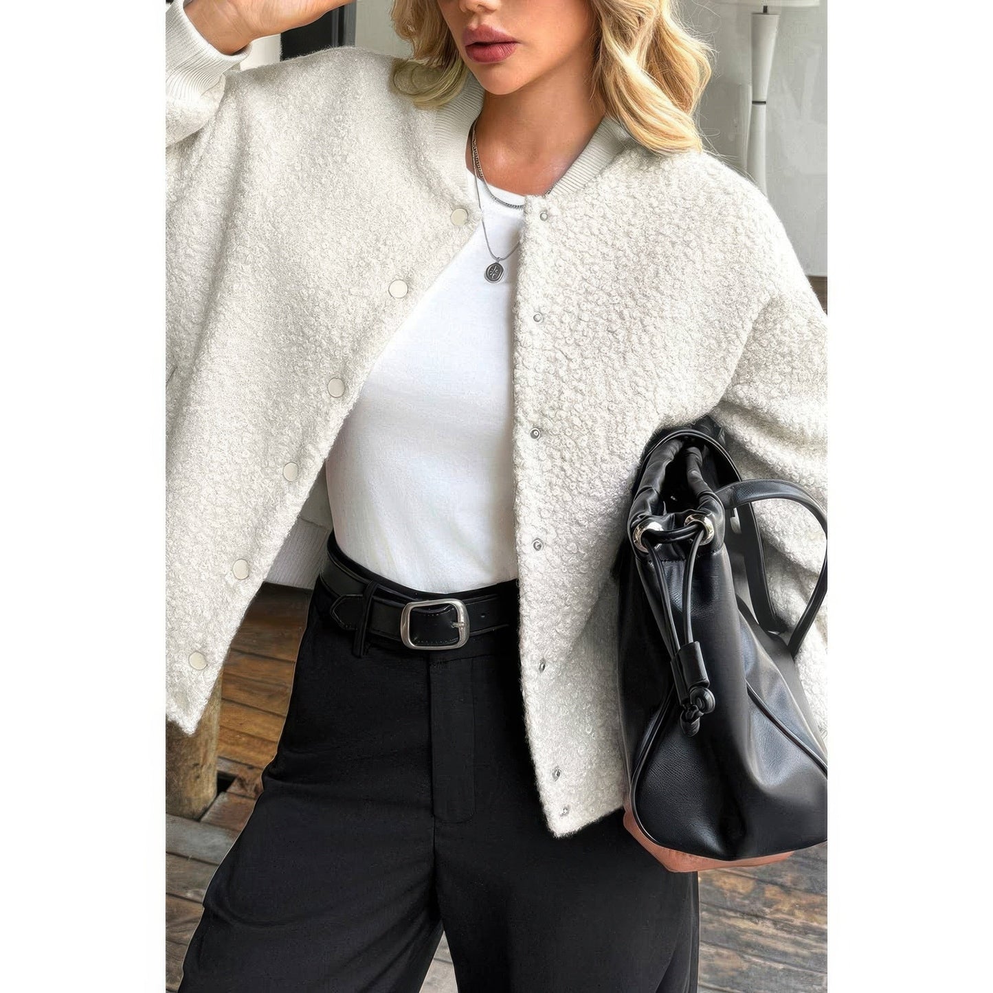 Faux Sherpa Fuzzy Teddy Bomber Jacket - ZumBuys