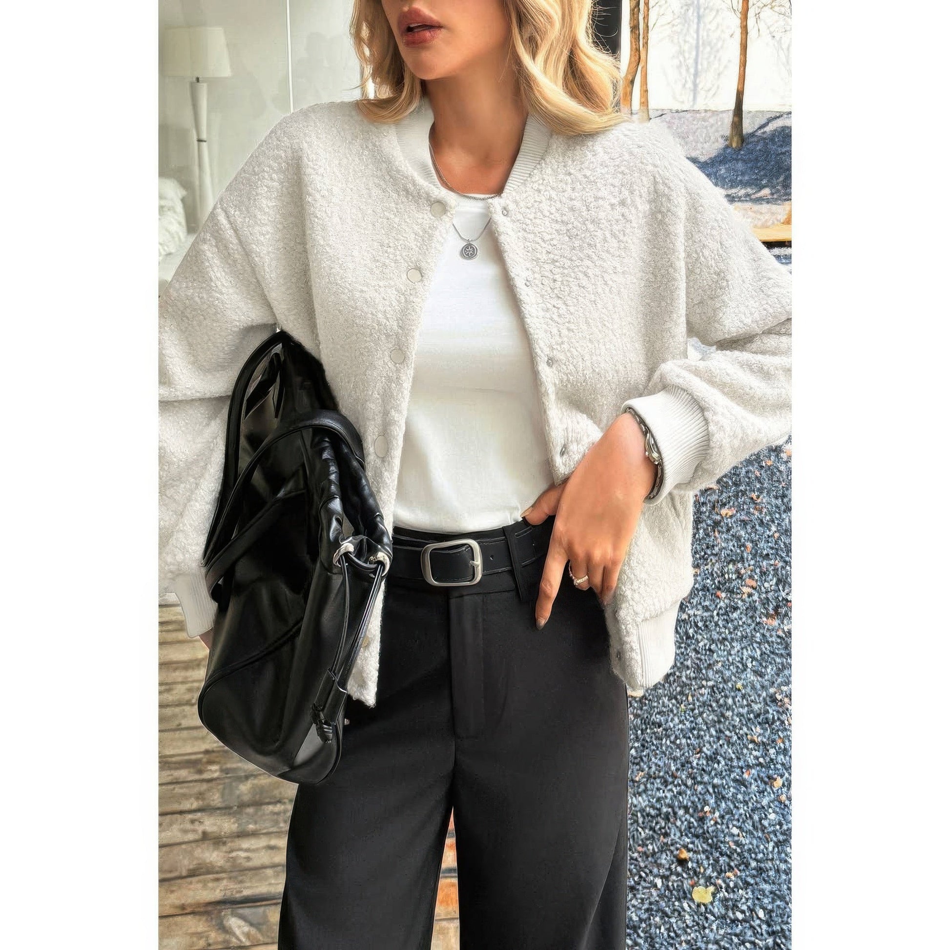 Faux Sherpa Fuzzy Teddy Bomber Jacket - ZumBuys