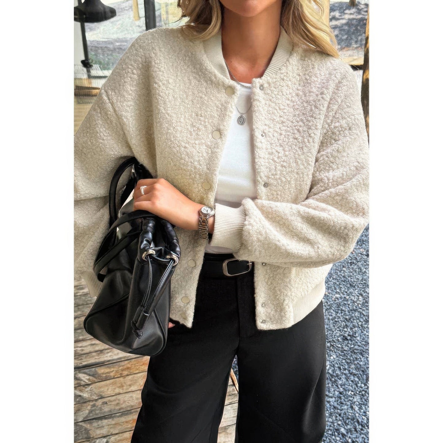 Faux Sherpa Fuzzy Teddy Bomber Jacket - ZumBuys