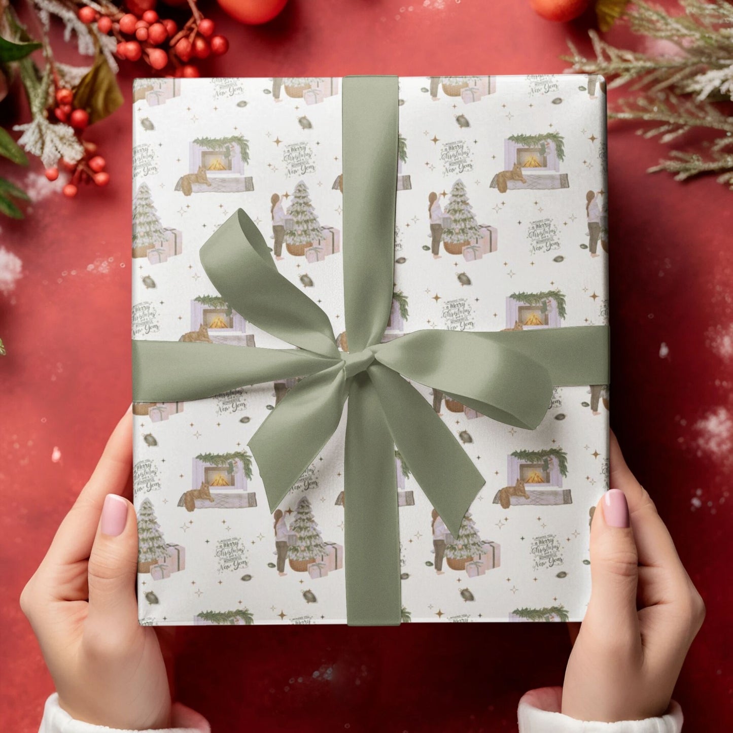 Festive Holiday Greetings Wrapping Paper - ZumBuys