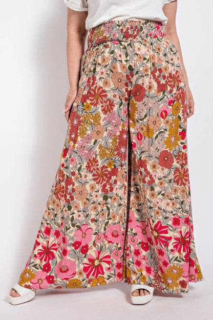 Flare Wide Leg And Waist Smocked Pants With Side Pocket - ZumBuys