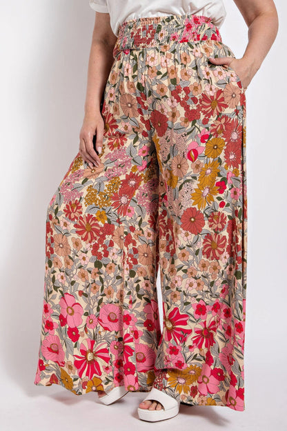 Flare Wide Leg And Waist Smocked Pants With Side Pocket - ZumBuys