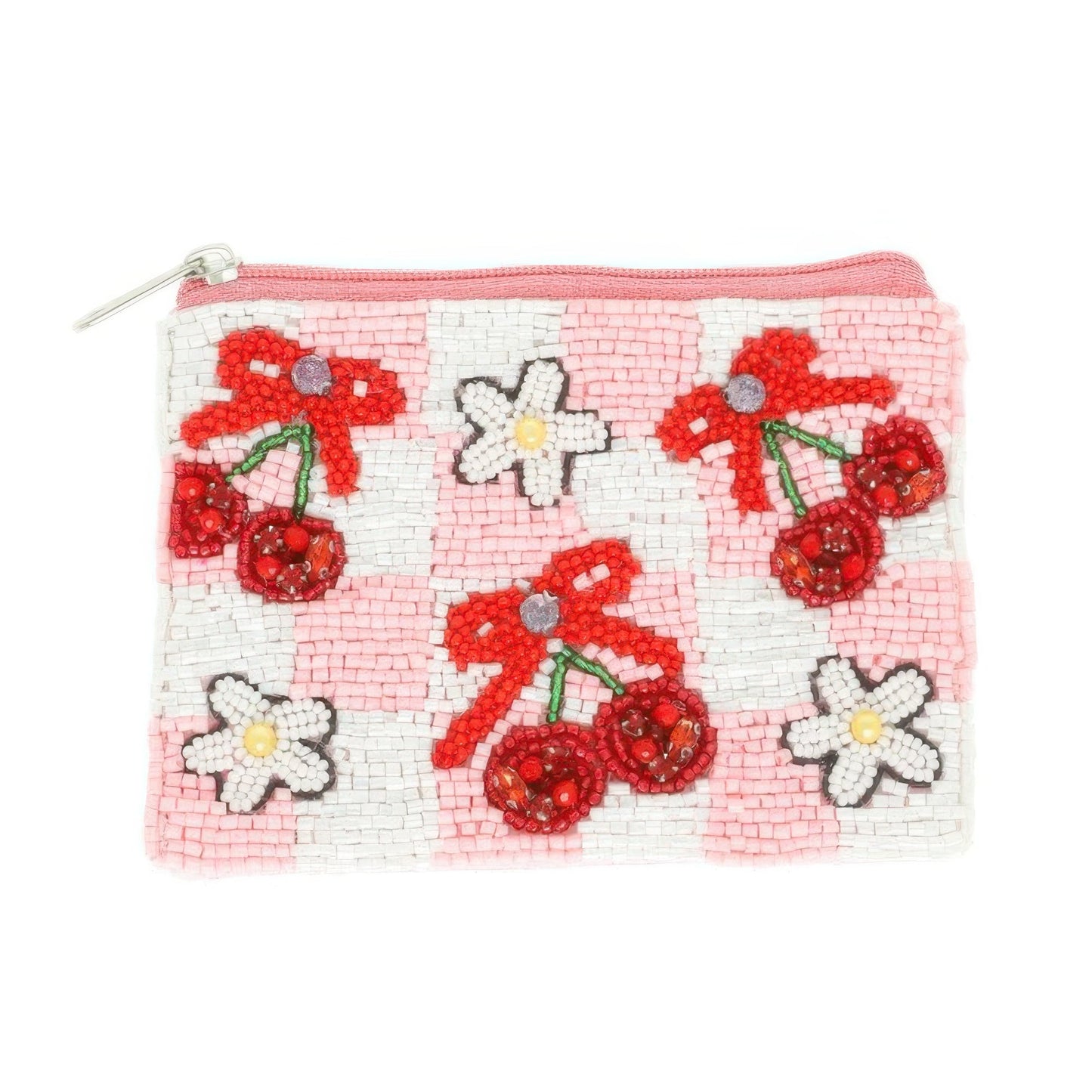 Floral Cherry Theme Beaded Coin Bag - ZumBuys