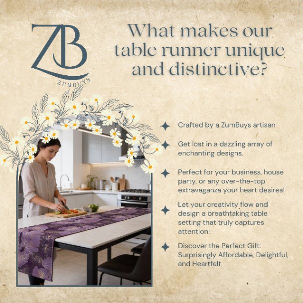 Floral Elegance Table Runner (Cotton, Poly) - ZumBuys