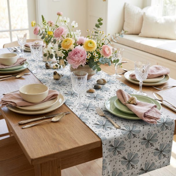 Floretta Table Runner – Blue Floral Farmhouse Table Decor (16x72 or 16x90) - ZumBuys