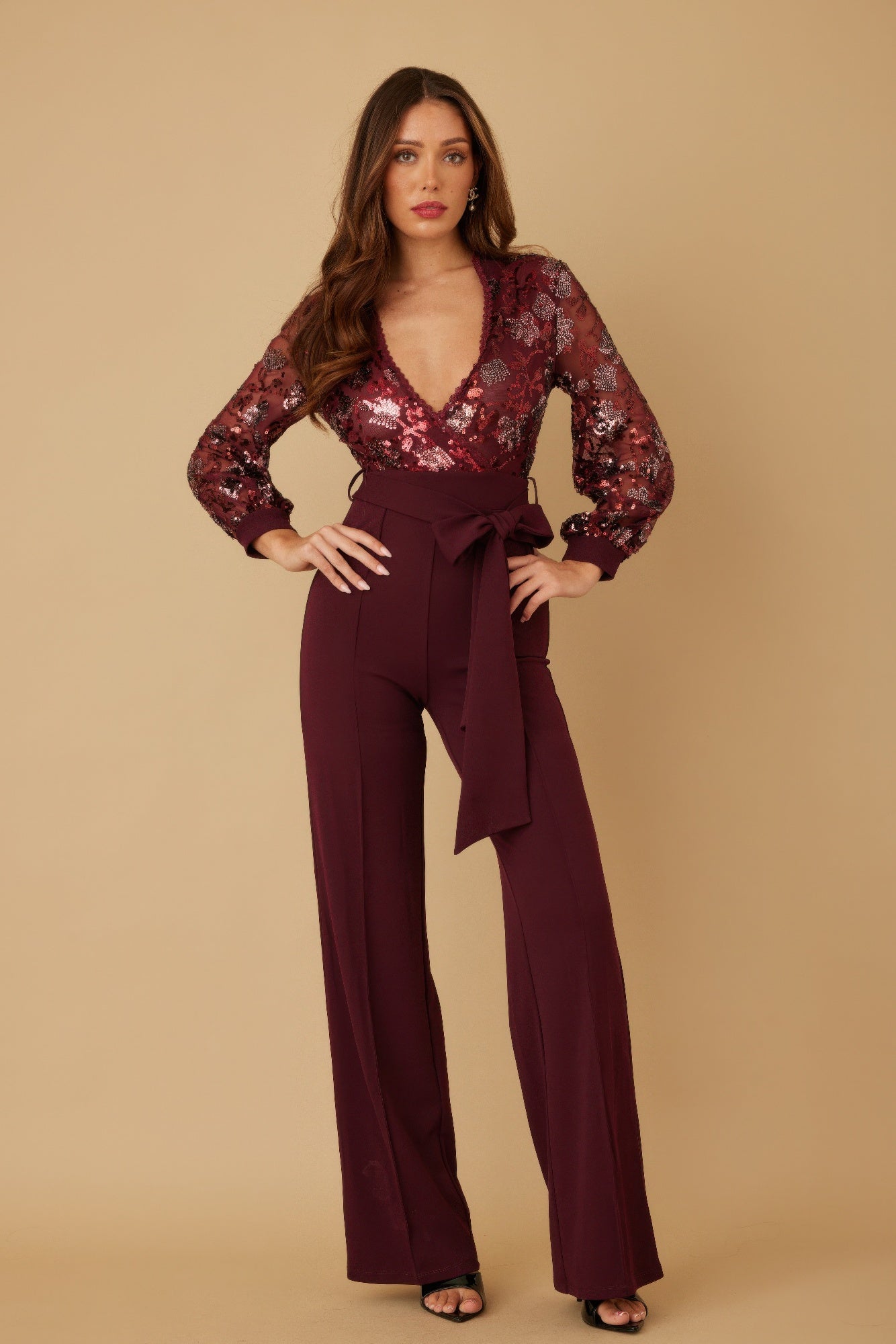 Flower Vein Sequin Print Jumpsuit - ZumBuys