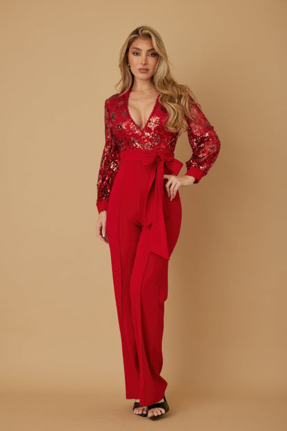 Flower Vein Sequin Print Jumpsuit - ZumBuys