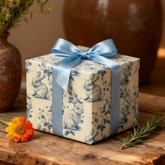 French Country Blue Bunny Wrapping Paper Roll – Vintage Rabbit Gift Wrap, Easter Bunny Wrapping Paper, Cottagecore Style - ZumBuys