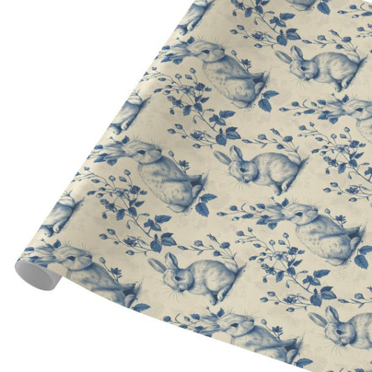 French Country Blue Bunny Wrapping Paper Roll – Vintage Rabbit Gift Wrap, Easter Bunny Wrapping Paper, Cottagecore Style - ZumBuys
