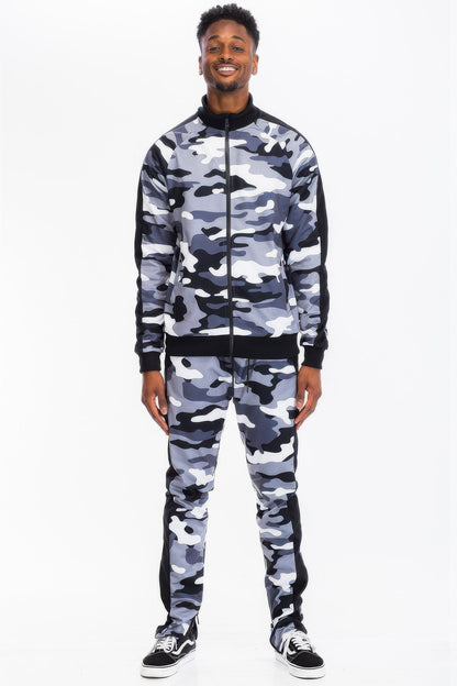 Full Camo With Stripe Track Bottom Pants and Jacket Set - ZumBuys
