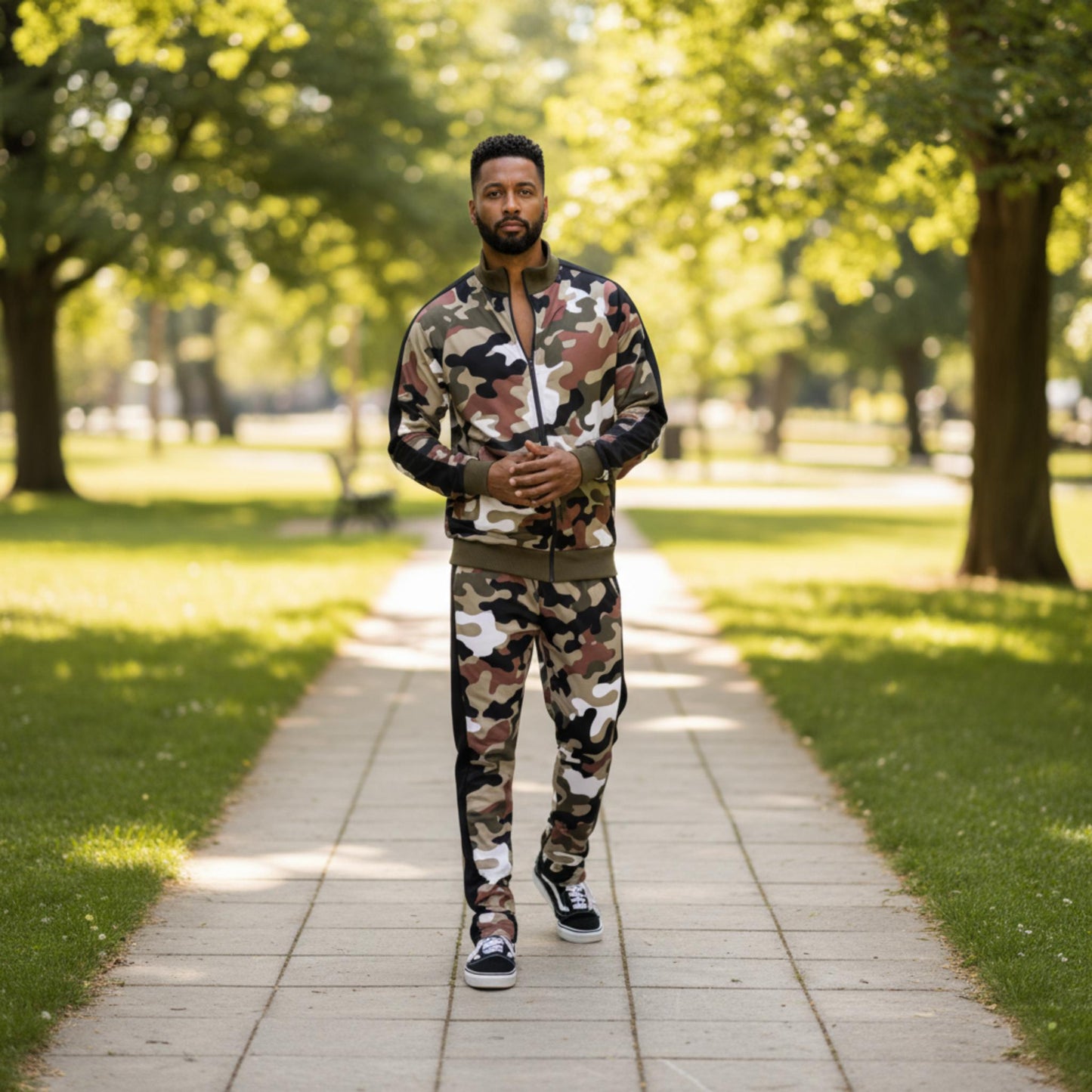 Full Camo With Stripe Track Bottom Pants and Jacket Set - ZumBuys