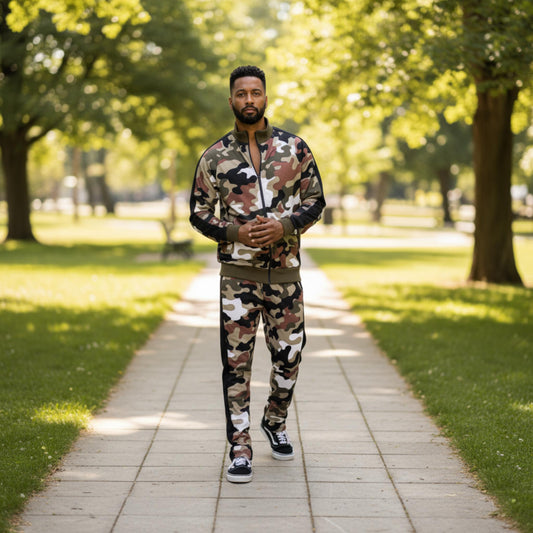 Full Camo With Stripe Track Bottom Pants and Jacket Set - ZumBuys
