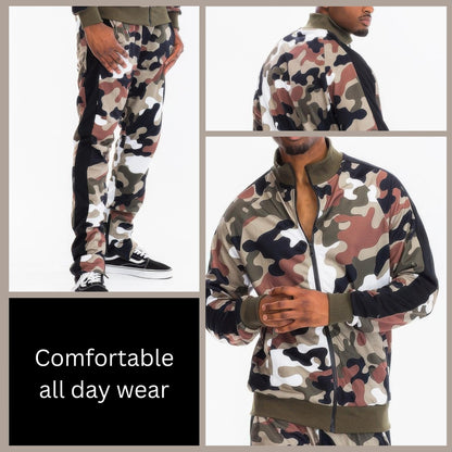 Full Camo With Stripe Track Bottom Pants and Jacket Set - ZumBuys