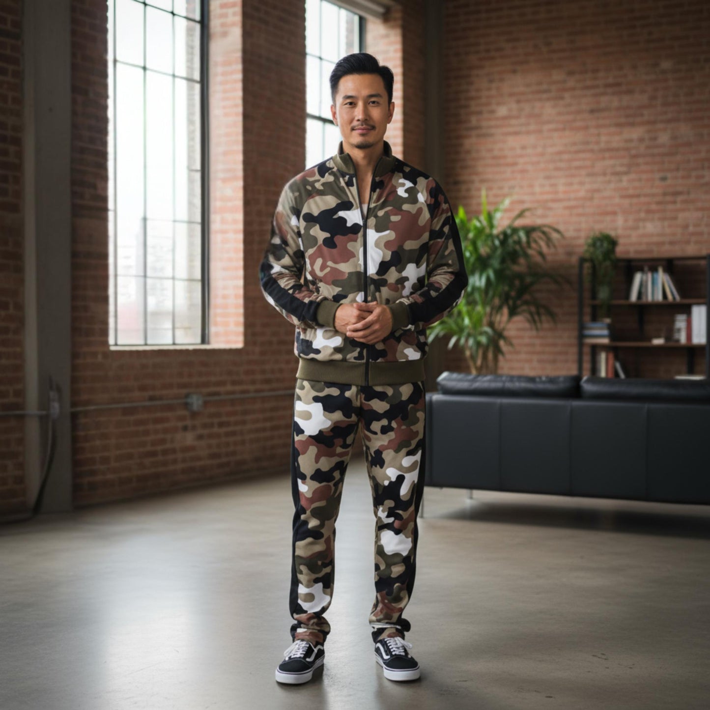 Full Camo With Stripe Track Bottom Pants and Jacket Set - ZumBuys