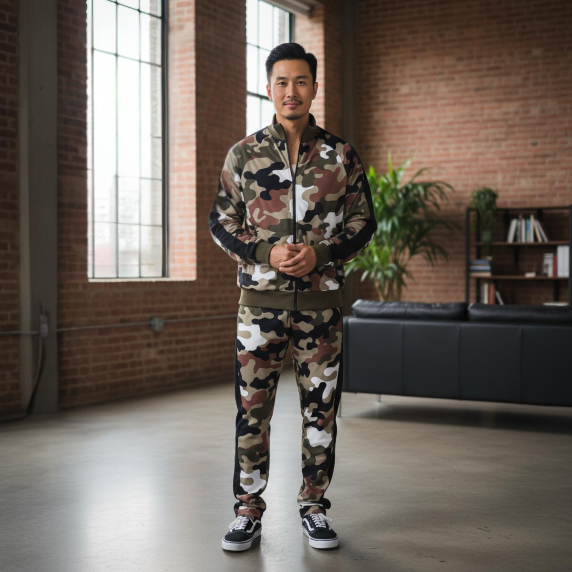 Full Camo With Stripe Track Bottom Pants and Jacket Set - ZumBuys