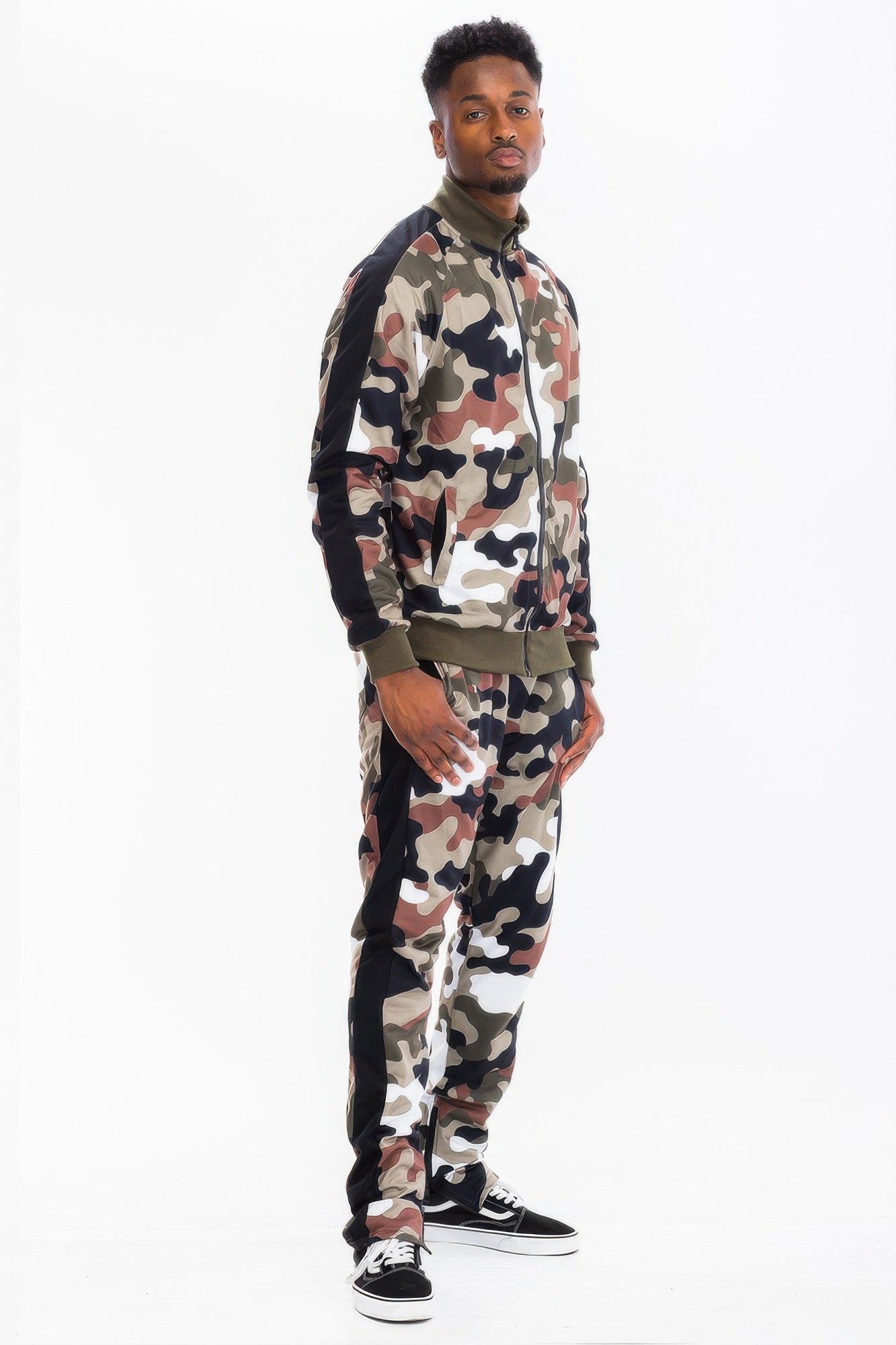 Full Camo With Stripe Track Bottom Pants and Jacket Set - ZumBuys