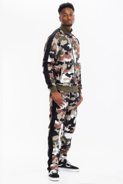 Full Camo With Stripe Track Bottom Pants and Jacket Set - ZumBuys