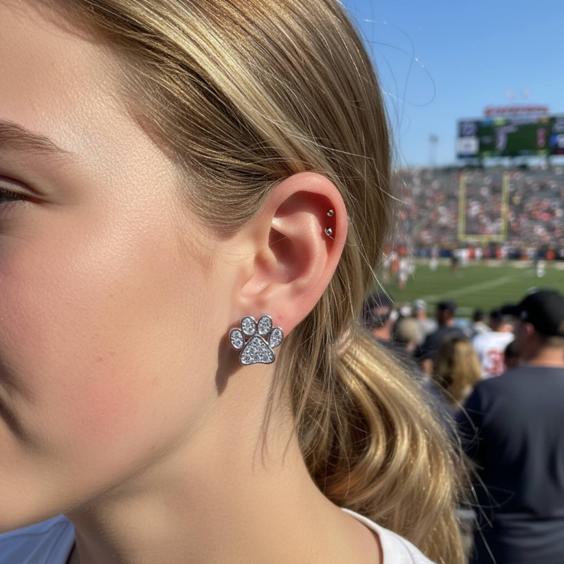 Game Day Paw Shaped Cubic Zirconia Stud Earrings - ZumBuys
