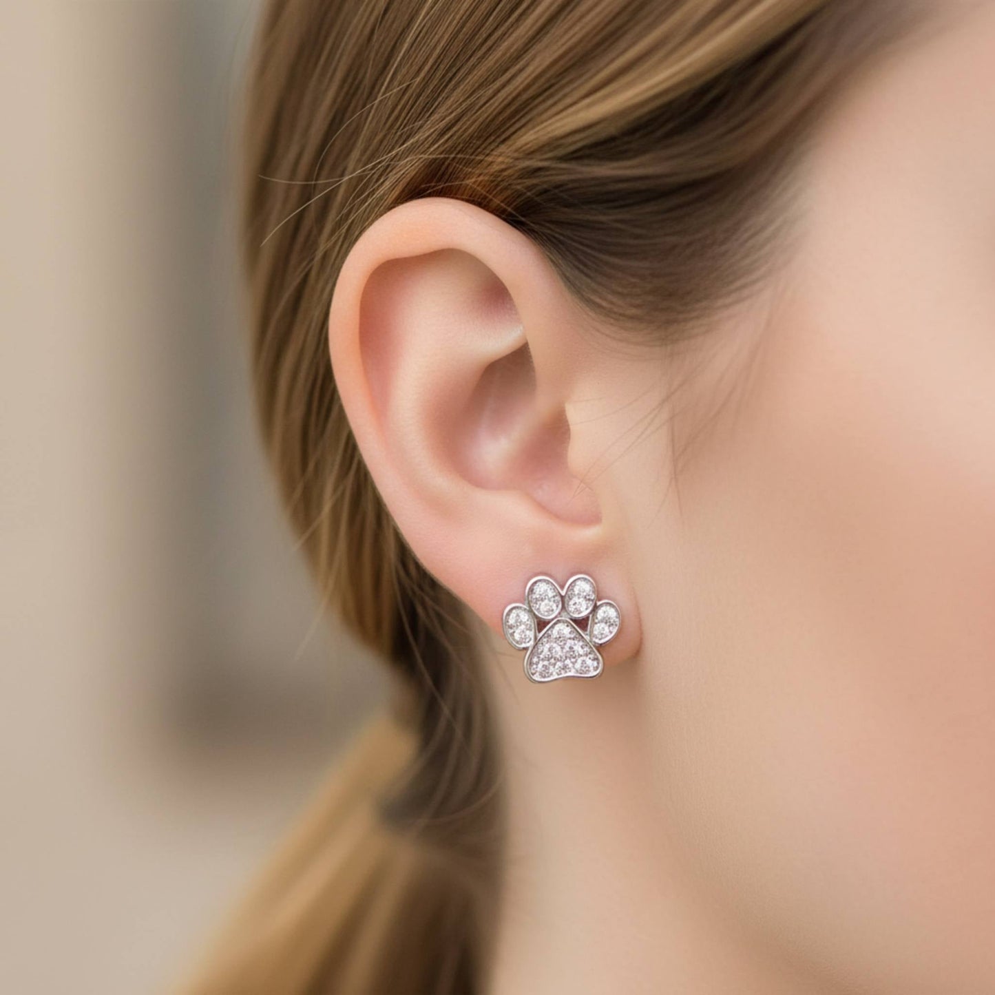 Game Day Paw Shaped Cubic Zirconia Stud Earrings - ZumBuys