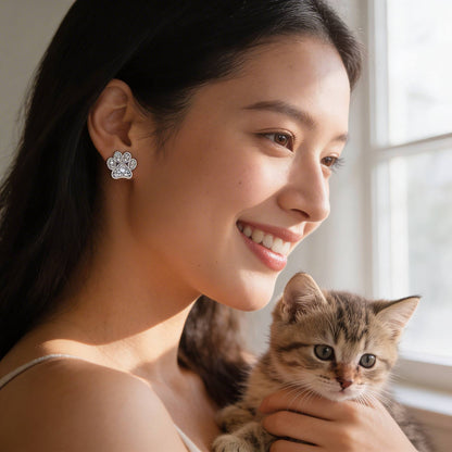 Game Day Paw Shaped Cubic Zirconia Stud Earrings - ZumBuys