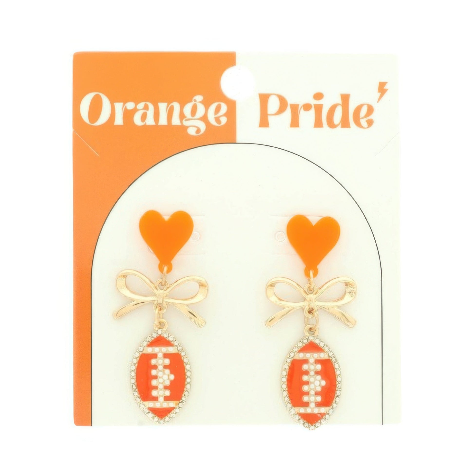 Gameday Heart Bow Football Drop Earrings - ZumBuys