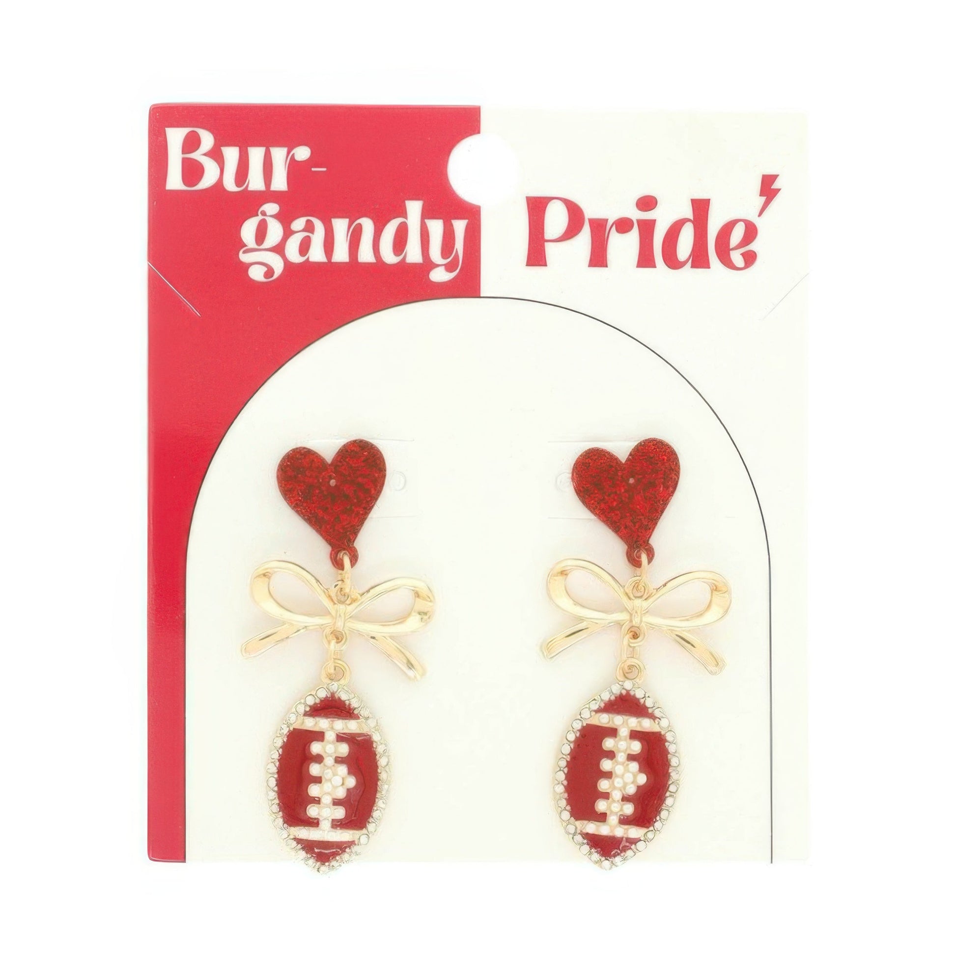 Gameday Heart Bow Football Drop Earrings - ZumBuys