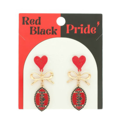 Gameday Heart Bow Football Drop Earrings - ZumBuys
