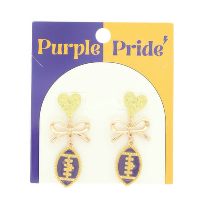 Gameday Heart Bow Football Drop Earrings - ZumBuys