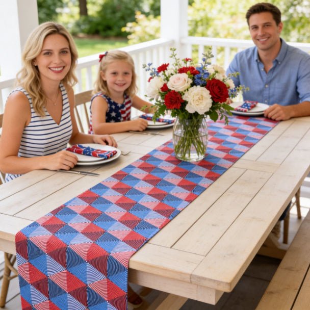 Geo Americana Table Runner | Patriotic Geometric Table Décor - ZumBuys