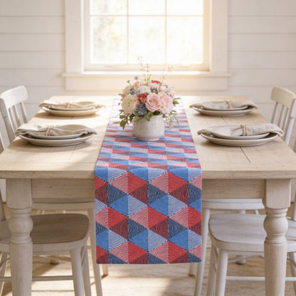 Geo Americana Table Runner | Patriotic Geometric Table Décor - ZumBuys