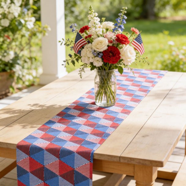 Geo Americana Table Runner | Patriotic Geometric Table Décor - ZumBuys