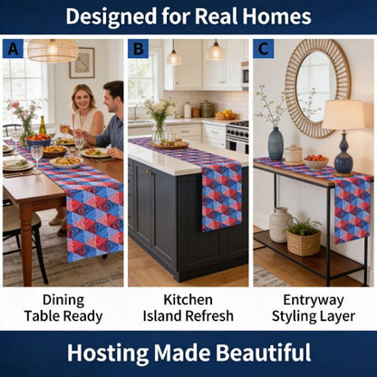 Geo Americana Table Runner | Patriotic Geometric Table Décor - ZumBuys