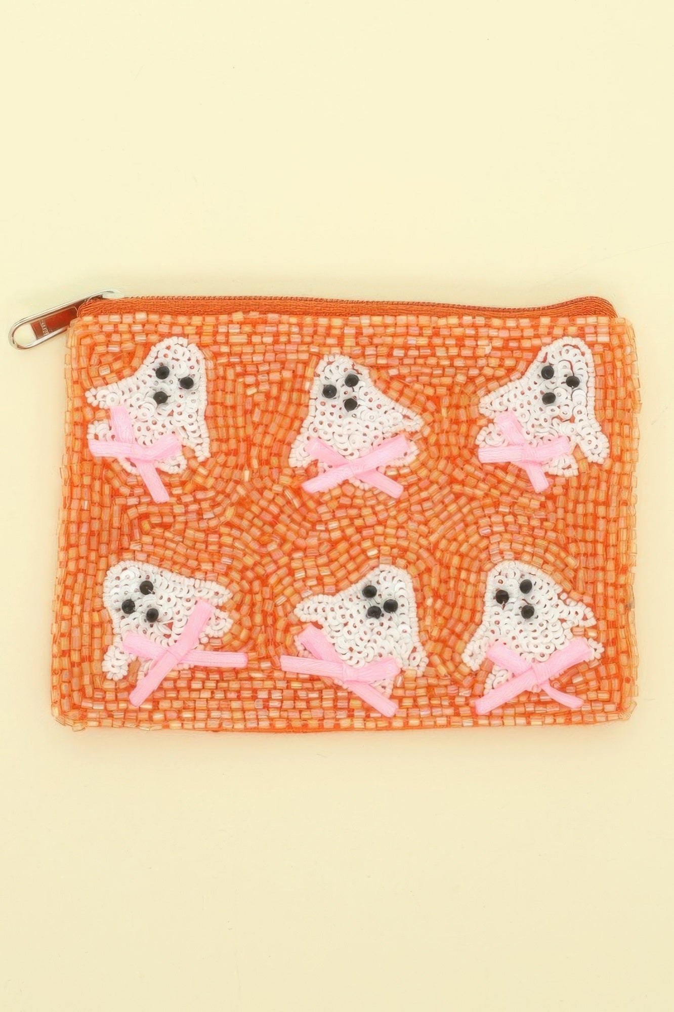 Ghost With Bow Seed Beaded Coin Bag - ZumBuys